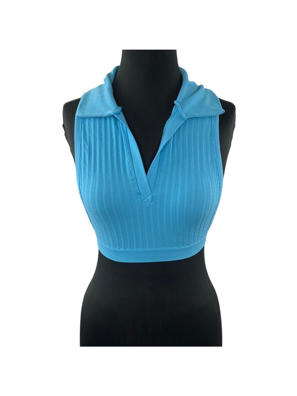 Out From Under Urban Outfitters Sleeveless Crop Top Blue Ribbed Collared Sz M/L